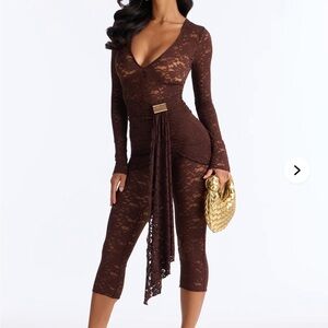 Fashion Nova Brown Lace Jumpsuit